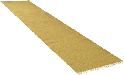 Rugsotic Carpets Hand Woven Flat Weave Kilim Wool ECO-Friendly Area Rugs - 2'6''x6', Runner Shape, Gold Color, Solid Plain Design, Low Pile Handmade Area Rugs for Living Room, Bed Room (D00111)