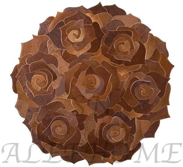 Round Floral Area Rug – Elegant Textured Rose Design – Soft Decorative Circle Mat with Non-Slip Backing for Living Room, Bedroom, Nursery, or Entryway (Brown_10x10 ft)