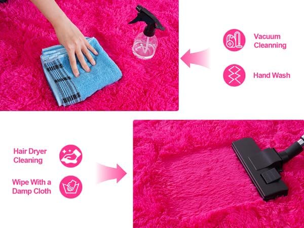 Soft Shaggy for Bedrooms, Hot Pink Area Rug, Fluffy Rugs for Living Room, Cozy Fuzzy Carpet for Kids, Perfect Indoor Decor for Boys and Girls 4x6 Feet
