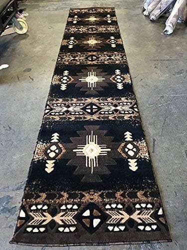 YHSF South West Native American Area Rug C318 - Easy Clean, Thick, Soft, Durable Native Tribal American Indian Inspired Rug for Bedroom/Living Room and more -Black, 2 Feet 4 Inches x 10 Feet 11 Inches