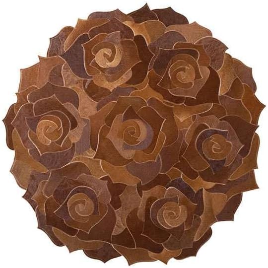 Round Floral Area Rug – Elegant Textured Rose Design – Soft Decorative Circle Mat with Non-Slip Backing for Living Room, Bedroom, Nursery, or Entryway (Brown_8x8 ft)