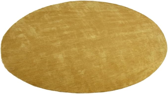 Hand Knotted Loom Wool ECO-Friendly Area Rugs - 6'x6', Round, Gold Color, Solid Plain Design, High Pile Thick Handmade Anti Skid Area Rugs for Living Room, Bed Room (L00111)
