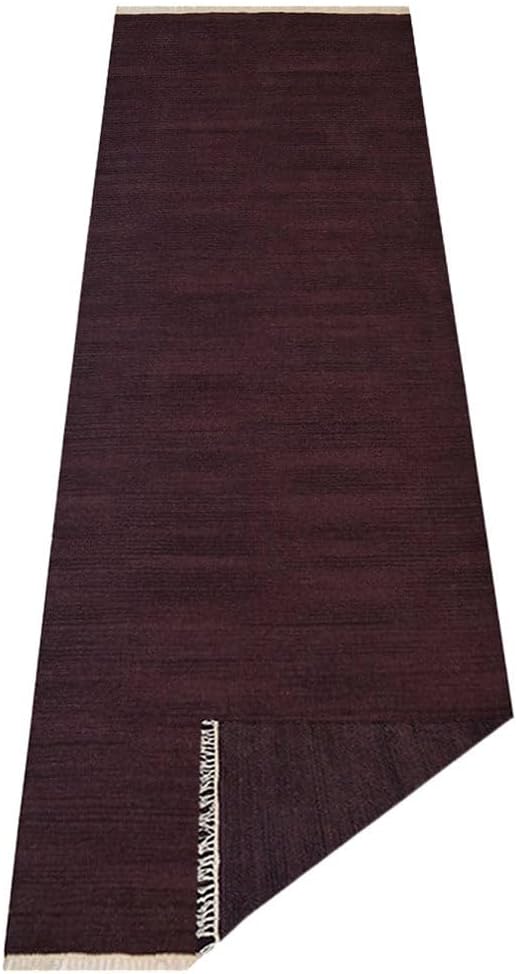 Rugsotic Carpets Hand Woven Flat Weave Kilim Wool ECO-Friendly Area Rugs - 3'x13', Runner Shape, Plum Color, Solid Plain Design, Low Pile Handmade Area Rugs for Living Room, Bed Room (D00111)