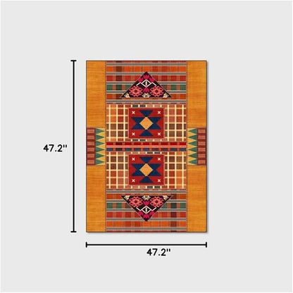 Vintage Boho Area Rugs Multicolor Ethnic Style Geometric Splicing Carpets Bedroom Living Room Kitchen Floor Mats Indoor Outdoor Non-Shedding Runner Rug Home Décor Carpet 4' X 4'