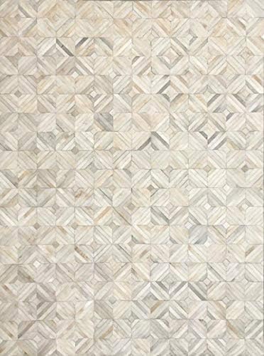 Premium Diamond Patterned Leather Area Rug - 2.5X4 ft - White- Luxury Non Slip Floor Accent for Dining Room, Living Room, Entryway, Elegant Collection Indoor Carpet