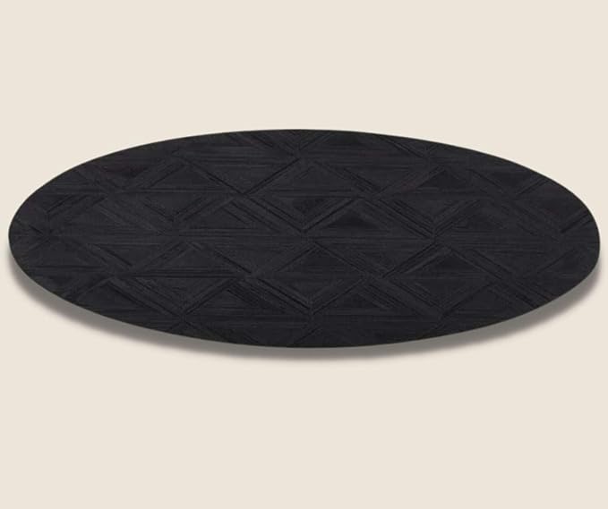 Black Round Rug 4x4 ft – Soft Anti-Slip Modern Faux Leather Area Carpet with Textured Geometric Pattern Rug for Living Room, Bedroom, Dining, Kids Room, Playroom, Lounge & Home Decor