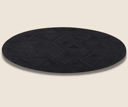 Black Round Rug 5x5 ft – Soft Anti-Slip Modern Faux Leather Area Carpet with Textured Geometric Pattern Rug for Living Room, Bedroom, Dining, Kids Room, Playroom, Lounge & Home Decor