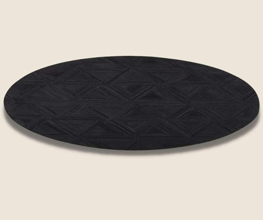 Black Round Rug 9x9 ft – Soft Anti-Slip Modern Faux Leather Area Carpet with Textured Geometric Pattern Rug for Living Room, Bedroom, Dining, Kids Room, Playroom, Lounge & Home Decor