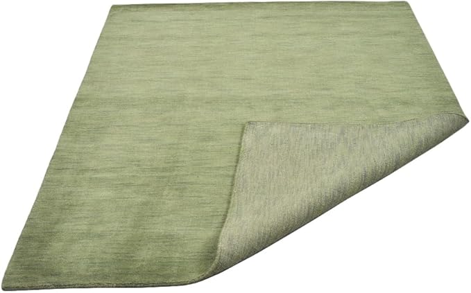 Hand Knotted Loom Wool ECO-Friendly Area Rugs - 8'x8', Square, Green Color, Solid Plain Design, High Pile Thick Handmade Anti Skid Area Rugs for Living Room, Bed Room (L00111)