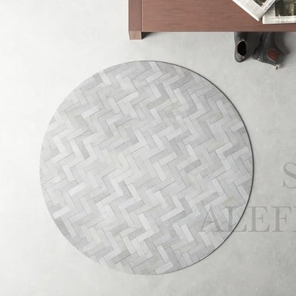 Sn Alef Home Soft Textured Round Rug | White & Grey Woven Carpet for Living Room Bedroom | Minimalist Handcrafted Circular Floor Mat for Home & Decor(Gray_8x8 ft)