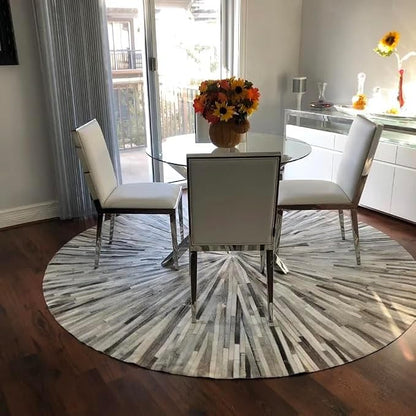 Faux Cowhide Round Area Rug | Non-Slip Leather Floor Carpet for Living Room, Bedroom, and Home Décor | Modern Stylish Accent Rug(Grey_3x3)