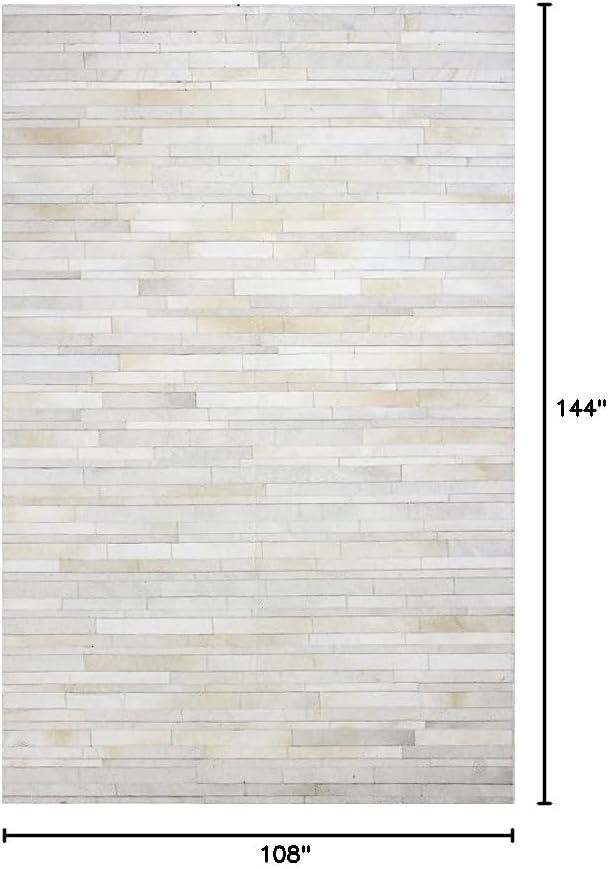 Cowhide Leather Rug for Living Room 9x12 Natural Leather Rug Modern Stripes Style Floor Carpet for Home Decor | Superior Indoor Area Rug White