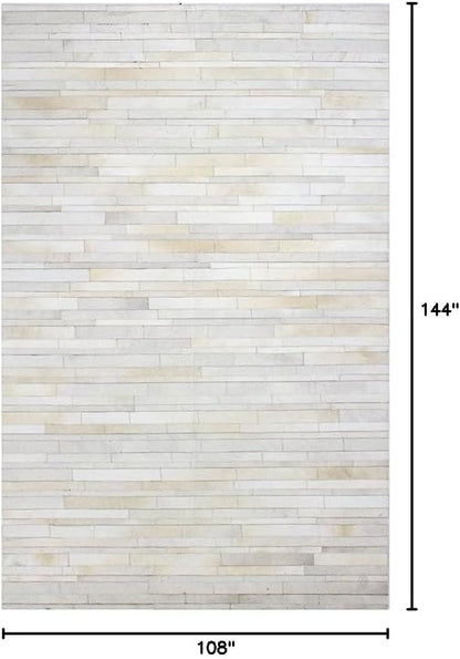 Cowhide Leather Rug for Living Room 9x12 Natural Leather Rug Modern Stripes Style Floor Carpet for Home Decor | Superior Indoor Area Rug White