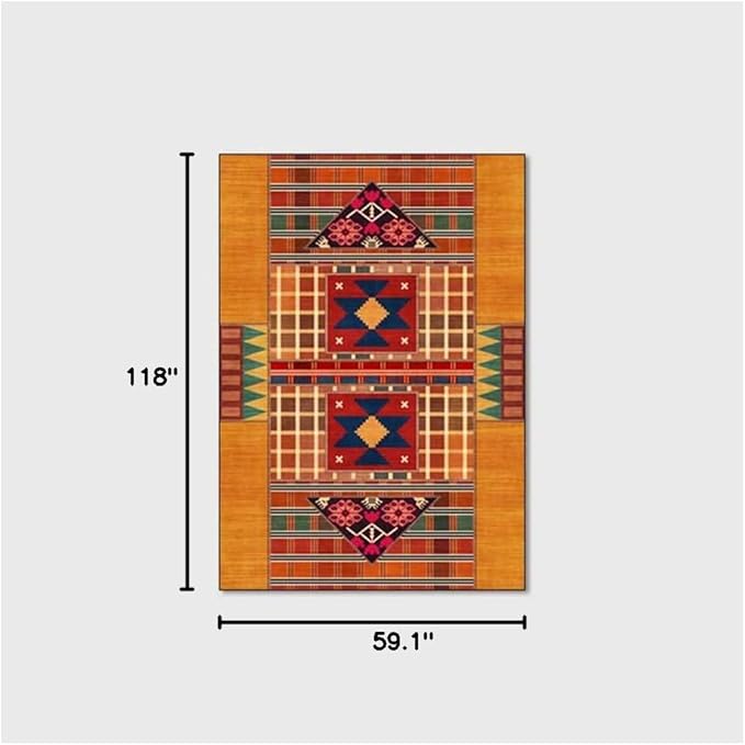 Vintage Boho Area Rugs Multicolor Ethnic Style Geometric Splicing Carpets Bedroom Living Room Kitchen Floor Mats Indoor Outdoor Non-Shedding Runner Rug Home Décor Carpet 5' X 10'