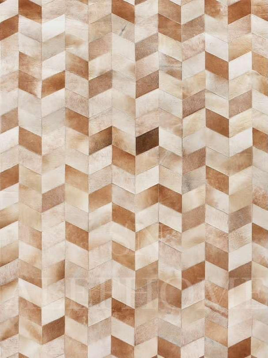 Faux Cowhide Chevron Pattern Area Rug – Beige Geometric Leather Carpet | Modern Durable Floor Accent for Living Room, Bedroom, Dining Room & Office | Size 9.9x14 ft