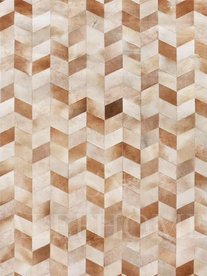 Faux Cowhide Chevron Pattern Area Rug – Beige Geometric Leather Carpet | Modern Durable Floor Accent for Living Room, Bedroom, Dining Room & Office | Size 6x9 ft