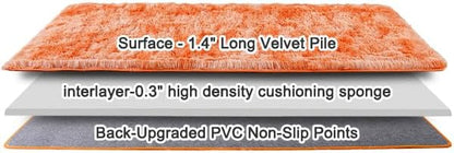 Fluffy Area Rugs for Living Room, Soft Shaggy Carpets for Living Room, Upgrade Anti-Slip Fuzzy Rugs for Kids' Room, Perfect Decor for Modern Home Tie Dye Orange 2x6Feet