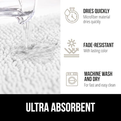 GORILLA GRIP Bath Rug Mat 48x17, Thick Soft Absorbent Chenille, Quick Dry Microfiber Mats, Rubber Backing Washable Shower Floor Rugs, Bathmat Runner, US Designed Bathroom Home Decor Accessories White