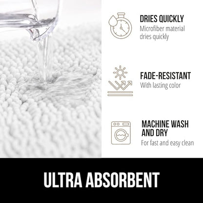GORILLA GRIP Bath Rug Mat 60x17, Thick Soft Absorbent Chenille, Quick Dry Microfiber Mats, Rubber Backing Washable Shower Floor Rugs, Bathmat Runner, US Designed Bathroom Home Decor Accessories White