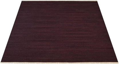 Rugsotic Carpets Hand Woven Flat Weave Kilim Wool ECO-Friendly Area Rugs - 10'x10', Square Shape, Plum Color, Solid Plain Design, Low Pile Handmade Area Rugs for Living Room, Bed Room (D00111)