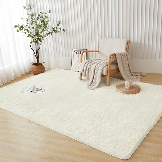 Andency Cream Soft Area Rugs for Living Room Bedroom, 3x5 Non-Slip Fluffy Shag Carpet, Indoor Floor Fuzzy Shaggy Living Room Plush Rug for Kids Dorm Nursery Home Decor Aesthetic