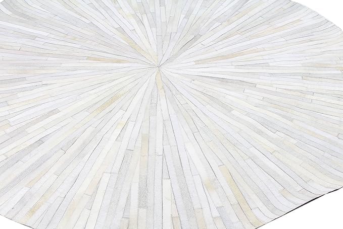 Faux Cowhide Round Area Rug | Non-Slip Leather Floor Carpet for Living Room, Bedroom, and Home Décor | Modern Stylish Accent Rug(White_7x7)