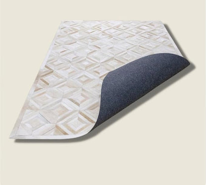 Premium Diamond Patterned Leather Area Rug - 2.5X4 ft - White- Luxury Non Slip Floor Accent for Dining Room, Living Room, Entryway, Elegant Collection Indoor Carpet