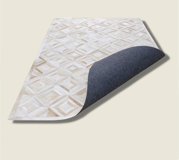 Premium Diamond Patterned Leather Area Rug - 9X12 ft - White- Luxury Non Slip Floor Accent for Dining Room, Living Room, Entryway, Elegant Collection Indoor Carpet