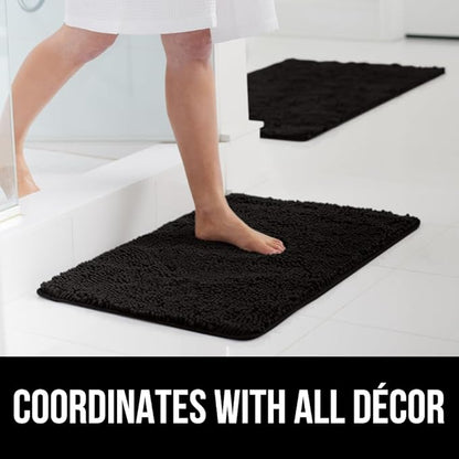 GORILLA GRIP Bath Rug Mat 30x20, Thick Soft Absorbent Chenille, Quick Dry Microfiber Mats, Rubber Backing Washable Shower Floor Rugs, US Designed Bathroom Bathmat Home Decor Accessories, Black