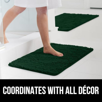 GORILLA GRIP Bath Rug Mat 30x20, Thick Soft Absorbent Chenille, Quick Dry Microfiber Mats, Rubber Backing Washable Shower Floor Rugs, US Designed Bathroom Bathmat Home Decor Accessories, Hunter Green