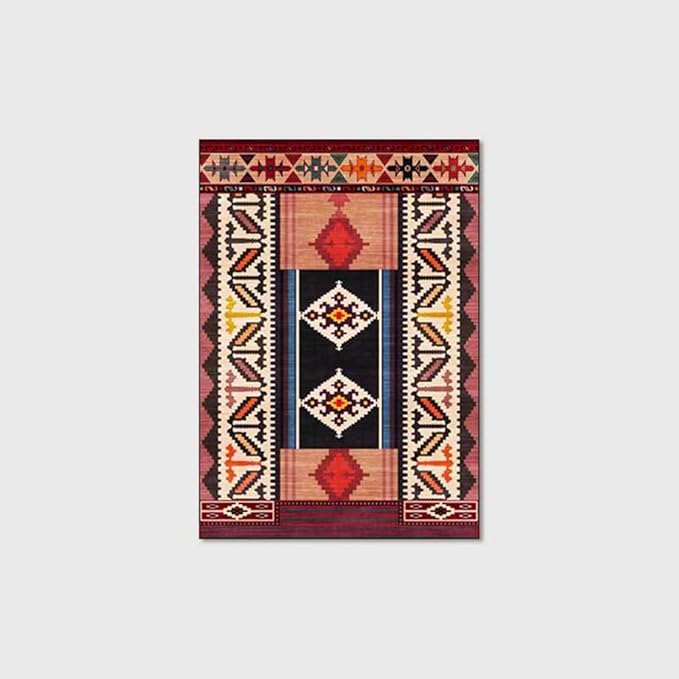 Vintage Boho Area Rugs Multicolor Ethnic Style Geometric Splicing Carpets Bedroom Living Room Kitchen Floor Mats Indoor Outdoor Non-Shedding Runner Rug Home Décor Carpet 4.5' X 6.5'