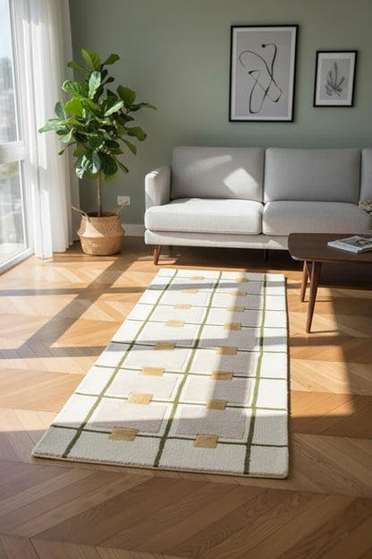 Greer Hand-Tufted Wool Rug - Elegant Taupe and Olive Geometric Pattern for Sophisticated Home Decor (2.5x9 Ft)