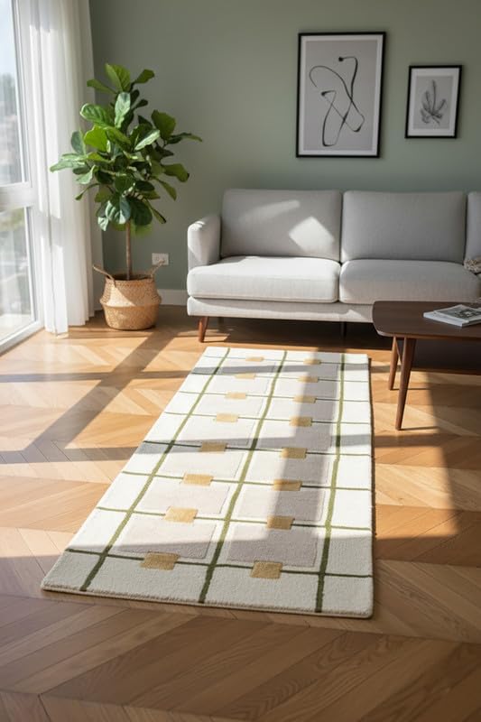 Greer Hand-Tufted Wool Rug - Elegant Taupe and Olive Geometric Pattern for Sophisticated Home Decor (8x10 Ft)