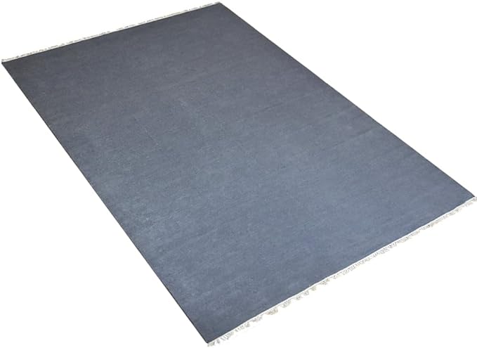 Rugsotic Carpets Hand Woven Flat Weave Kilim Wool ECO-Friendly Area Rugs - 5'x8', Rectangle Shape, Light Charcoal Color, Solid Plain Design, Low Pile Handmade Rugs for Living Room (D00111)