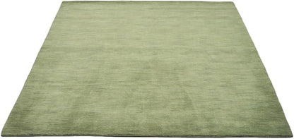 Hand Knotted Loom Wool ECO-Friendly Area Rugs - 6'x6', Square, Green Color, Solid Plain Design, High Pile Thick Handmade Anti Skid Area Rugs for Living Room, Bed Room (L00111)