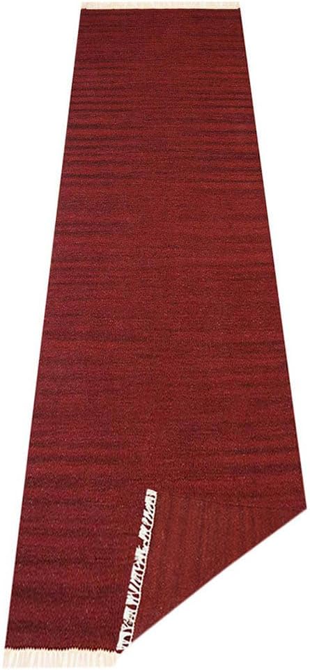 Rugsotic Carpets Hand Woven Flat Weave Kilim Wool 3'x13' Runner Area Rug Solid Burgundy D00111