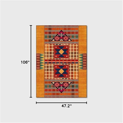Vintage Boho Area Rugs Multicolor Ethnic Style Geometric Splicing Carpets Bedroom Living Room Kitchen Floor Mats Indoor Outdoor Non-Shedding Runner Rug Home Décor Carpet 4' X 9'