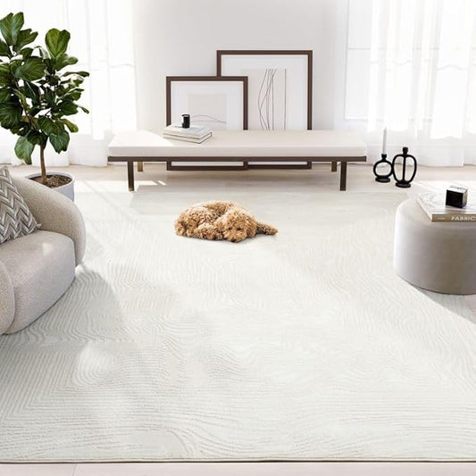 Abani Zen 4' x 6' Cream Rug – Neutral Layered Wavy Borders Pattern, Medium Soft Area Rug for Living Room & Bedroom, Durable & Easy to Clean