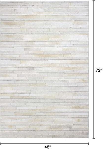 Cowhide Leather Rug for Living Room 4x6 Natural Leather Rug Modern Stripes Style Floor Carpet for Home Decor | Superior Indoor Area Rug, Washable Rug White