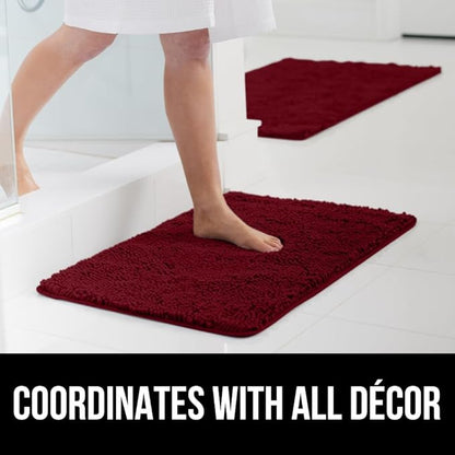 GORILLA GRIP Bath Rug Mat 48x17, Soft Absorbent Chenille, Quick Dry Microfiber Mats, Rubber Backing Washable Shower Floor Rugs, Bathmat Runner, US Designed Bathroom Home Decor Accessories Burgundy
