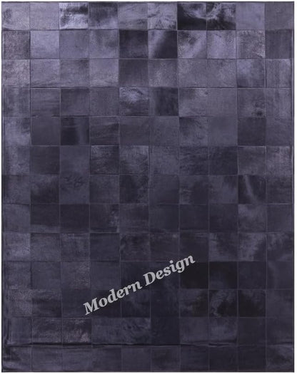 Modern Design Premium Cowhide Leather Carpet with Chevron Pattern, Area Rug (Black, 4x6)