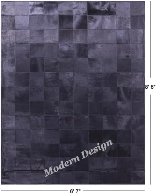 Modern Design Premium Cowhide Leather Carpet with Chevron Pattern, Area Rug (Black, 9'6"x14'0)