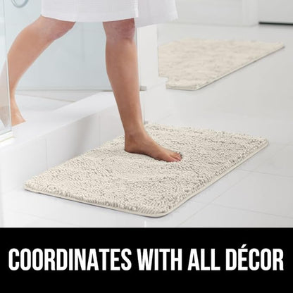 GORILLA GRIP Bath Rug Mat 48x17, Thick Soft Absorbent Chenille, Quick Dry Microfiber Mats, Rubber Backing Washable Shower Floor Rugs, Bathmat Runner, US Designed Bathroom Home Decor Accessories Ivory