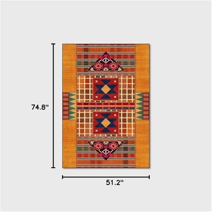 Vintage Boho Area Rugs Multicolor Ethnic Style Geometric Splicing Carpets Bedroom Living Room Kitchen Floor Mats Indoor Outdoor Non-Shedding Runner Rug Home Décor Carpet 4.2' X 6.2'