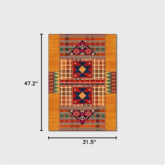 Vintage Boho Area Rugs Multicolor Ethnic Style Geometric Splicing Carpets Bedroom Living Room Kitchen Floor Mats Indoor Outdoor Non-Shedding Runner Rug Home Décor Carpet 2.6' X 4'