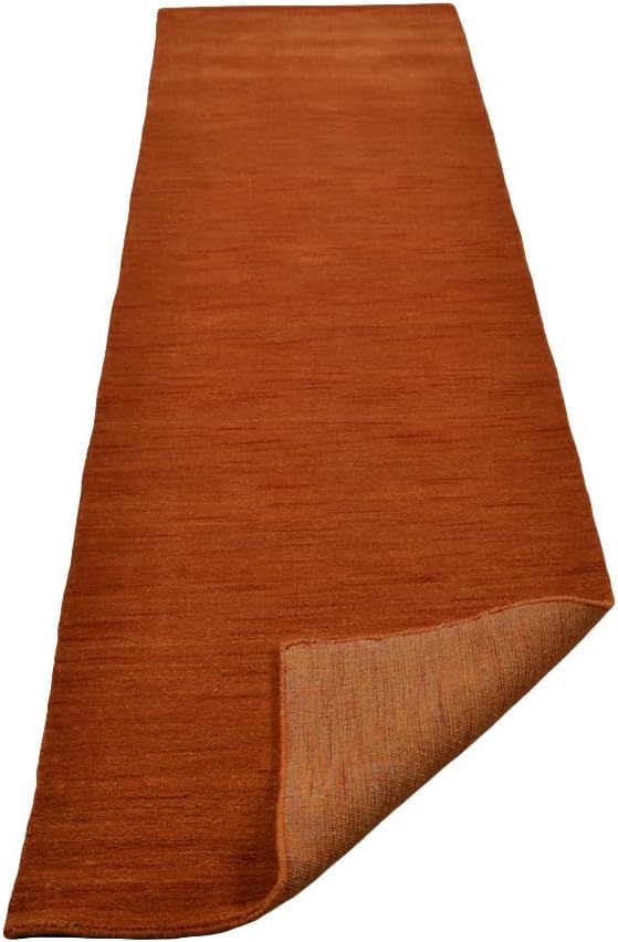 Hand Knotted Loom Wool ECO-Friendly Area Rugs - 2'6"x8', Runner, Orange Color, Solid Plain Design, High Pile Handmade Anti Skid Area Rugs for Living Room, Bed Room (L00111)