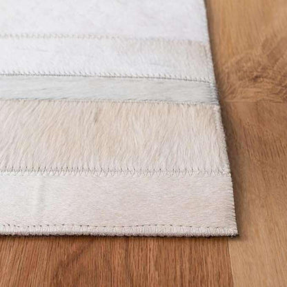 Cowhide Leather Rug for Living Room 9x12 Natural Leather Rug Modern Stripes Style Floor Carpet for Home Decor | Superior Indoor Area Rug White