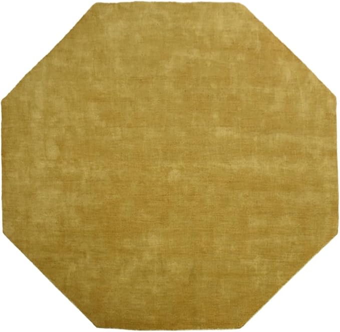 Hand Knotted Loom Wool ECO-Friendly Area Rugs - 6'x6', Octagon, Orange Color, Solid Plain Design, High Pile Thick Handmade Anti Skid Area Rugs for Living Room, Bed Room (L00111)