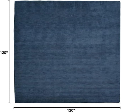 Hand Knotted Loom Wool ECO-Friendly Area Rugs - 10'x10', Square, Blue Color, Solid Plain Design, High Pile Thick Handmade Anti Skid Area Rugs for Living Room, Bed Room (L00111)