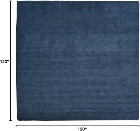 Hand Knotted Loom Wool ECO-Friendly Area Rugs - 10'x10', Square, Blue Color, Solid Plain Design, High Pile Thick Handmade Anti Skid Area Rugs for Living Room, Bed Room (L00111)